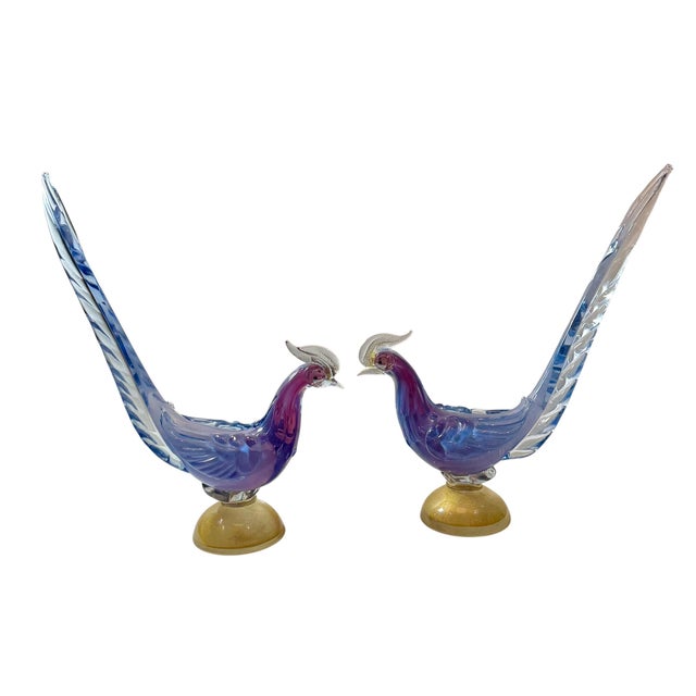 1950s Blue and Gold Murano Style Glass Bird Figurines, Italy, Circa 1950s - A Pair For Sale - Image 5 of 12