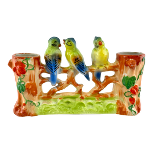 Vintage Japanese Ceramic Vase With Budgerigar Motif