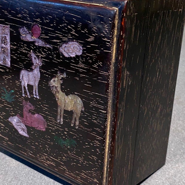 Vintage Rosewood & Mother-of-Pearl Inlay Treasure Box – Deer & Floral Motif For Sale - Image 4 of 8