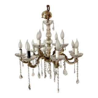 Vintage Maria Theresa 12 Arm Crystal and Glass Chandelier For Sale