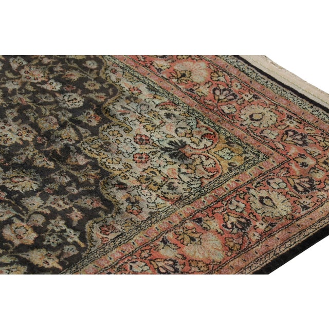 Antique Persian Qum Rug in Brown With Florals and Medallions For Sale In New York - Image 6 of 8
