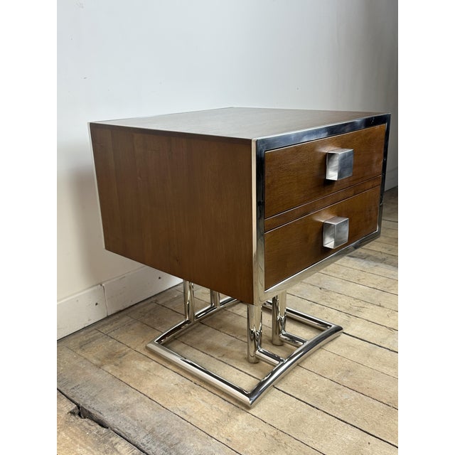 Vintage Art Deco Style Bedside Table in Wood and Chrome-Plated Aluminum, 2000s For Sale - Image 4 of 12