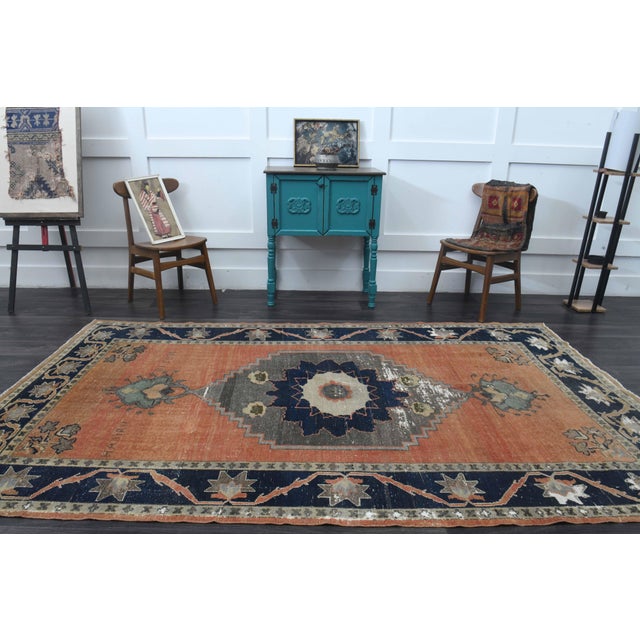 1970s Vintage Handmade Wool Cotton Orange Area Rug For Sale - Image 11 of 11