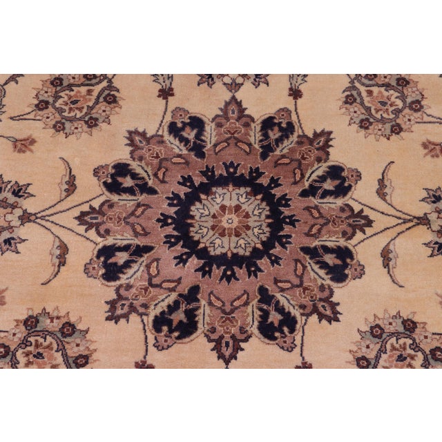 Shabby Chic 1990's Pak-Persian Tan/Blue Wool Rug - 8'0'' X 8'3'' For Sale - Image 4 of 9