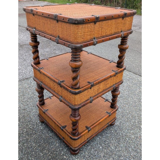 Vintage Theodore Alexander Wicker Rattan Barley Twist Étagère Accent Chest of Drawers For Sale - Image 9 of 17