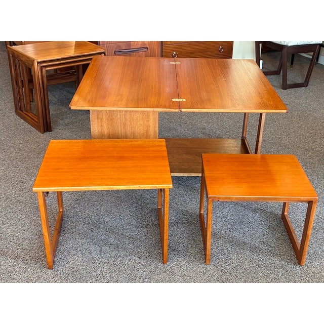 Mid Century Modern Teak Modular Swivel-Top Coffee or Games Table With Mini-Bar and Nesting Tables by McIntosh c.1960 For Sale - Image 17 of 17