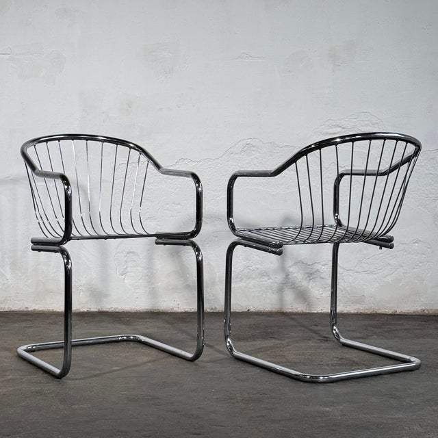 1980s Cantilever Dining Chairs in the style of Gastone Rinaldi, 1980s, Set of 4 For Sale - Image 5 of 12