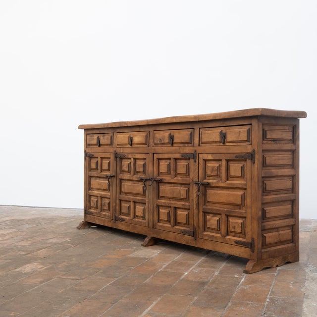 Vintage Spanish Brutalist Sideboard with Carved Panels, 1950 For Sale - Image 3 of 11