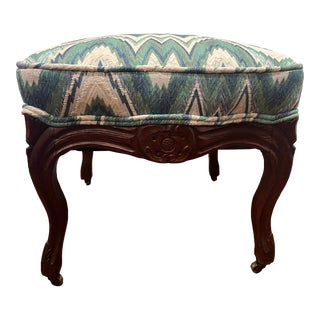 Antique French Footstool in New Schumacher Valkyrie Flame Stitch Fabric For Sale