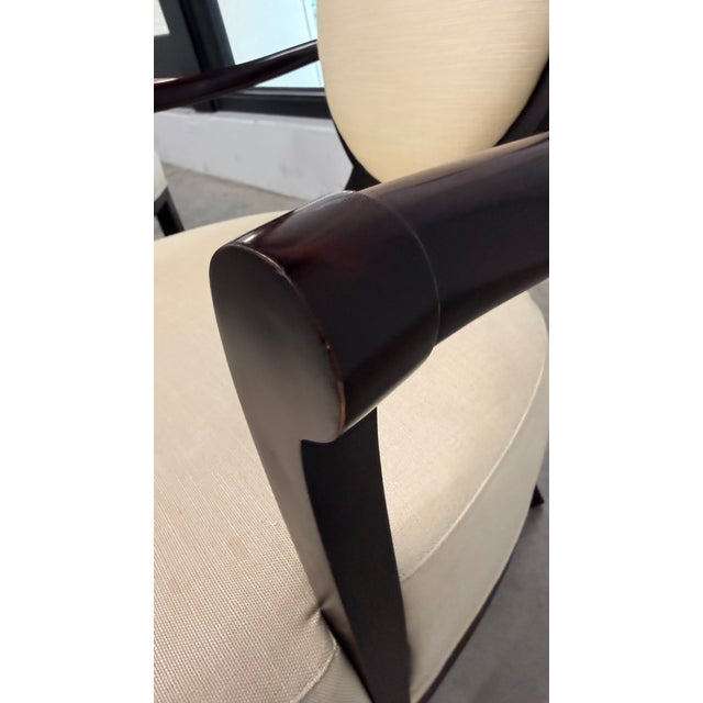 Cream Pair of Baker Furniture Upholstered Barrel Back Lounge Chairs With Oval Medallion Backs For Sale - Image 8 of 15