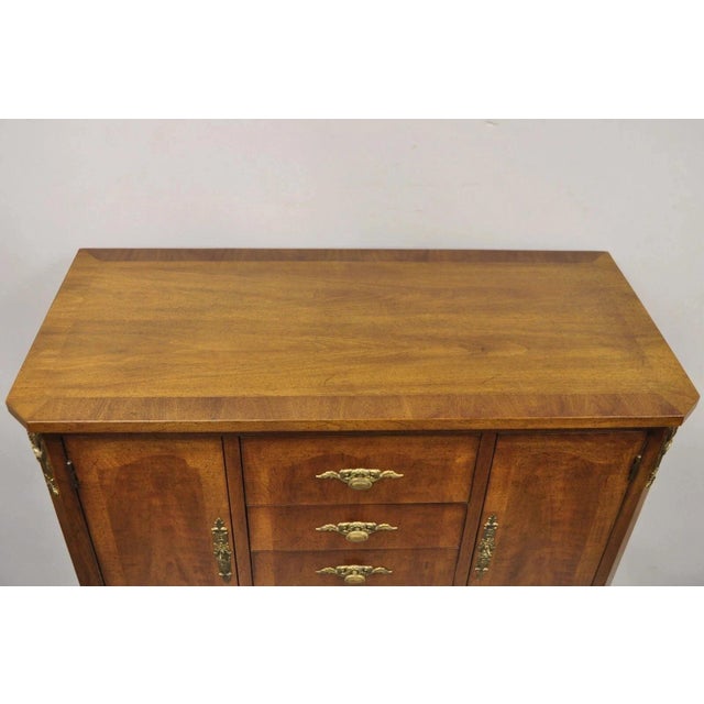 Wood Vintage Henredon French Louis XV Style Banded Walnut Tall Chest Dresser For Sale - Image 7 of 12