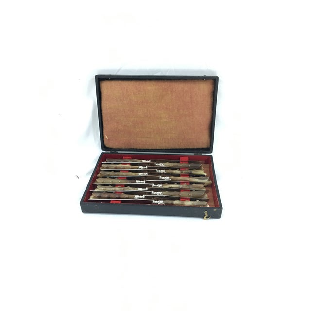 Brown Set of 12 French Horn, Sterling and Steel Knives For Sale - Image 8 of 9