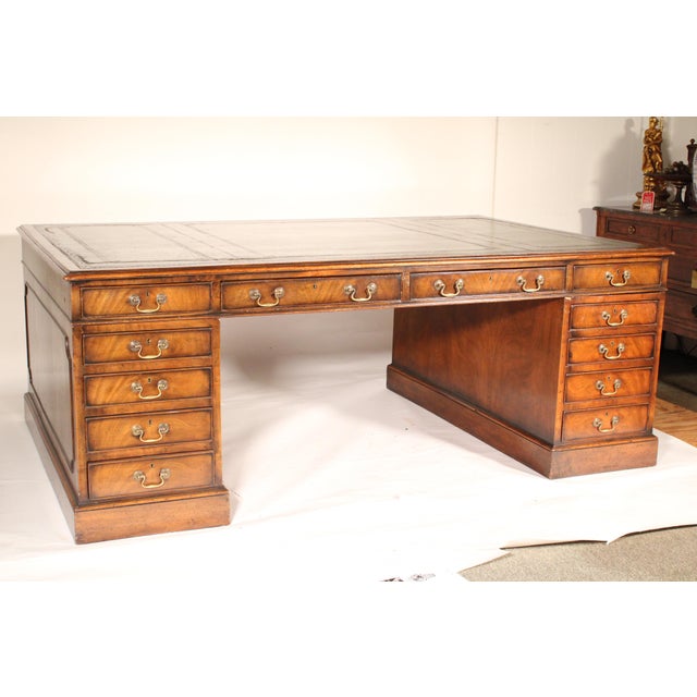 Traditional 19th Century George III Style Mahogany Partners Desk WTH Leather Top For Sale - Image 3 of 13