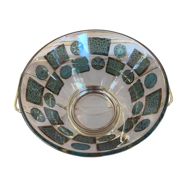 Vintage Mid-Century Modern Glass Serving Bowl With Gold-Tone Metal Stand. For Sale In Seattle - Image 6 of 10