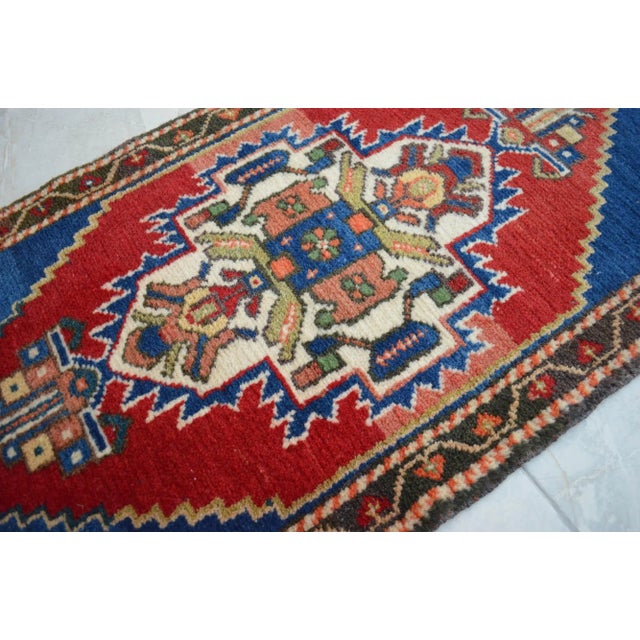 Textile Vintage Turkish Small Rug Hand Knotted Mat - 1'8" X 3'7" For Sale - Image 7 of 10