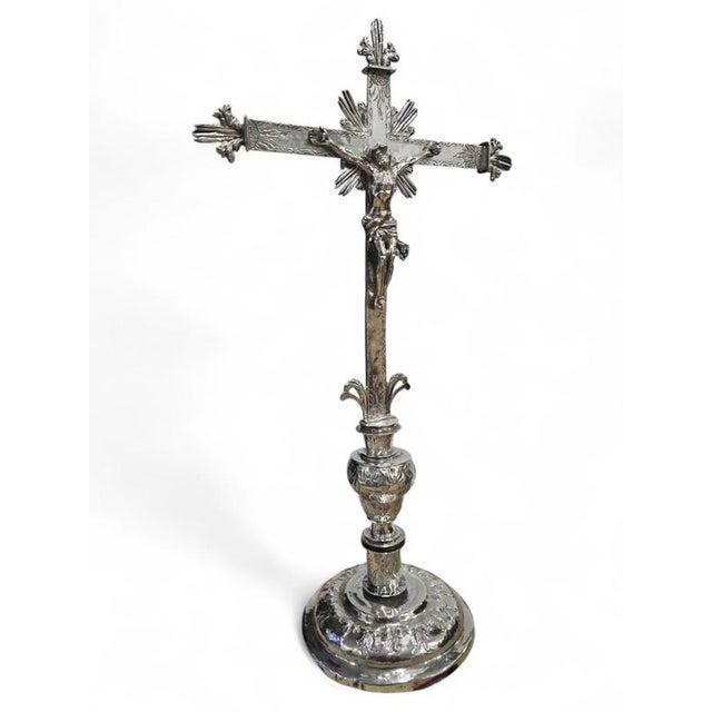 Gold 16th Century Spanish Silver Altar Cross, 1550s For Sale - Image 8 of 18