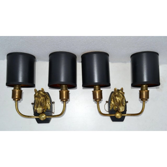 Maison Baguès 2 Arm Horse Head Sconces Wall Lights French Neoclassical 1950 Pair For Sale - Image 12 of 13