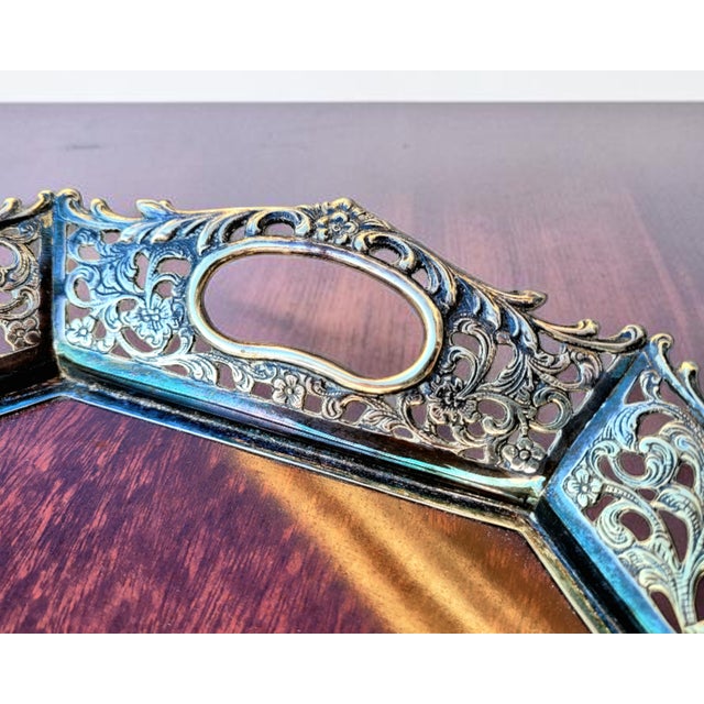 Mid-Century Dutch 835 Silver-Mounted Mahogany Serving Tray by Hooijkaas Schoonhoven, 1950s For Sale - Image 6 of 11