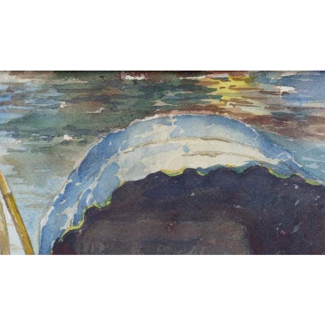 Blue Carrie Jackson Davidson Watercolor Painting of Klongs in Hong Kong, 1957 For Sale - Image 8 of 8