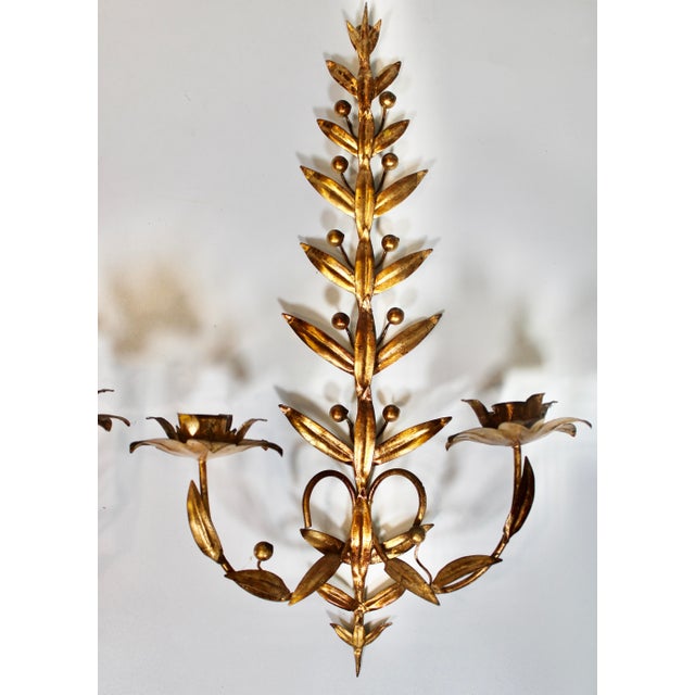 Mid 20th Century Italian Golden Gilt Tole Wall Sconces For Sale - Image 4 of 12