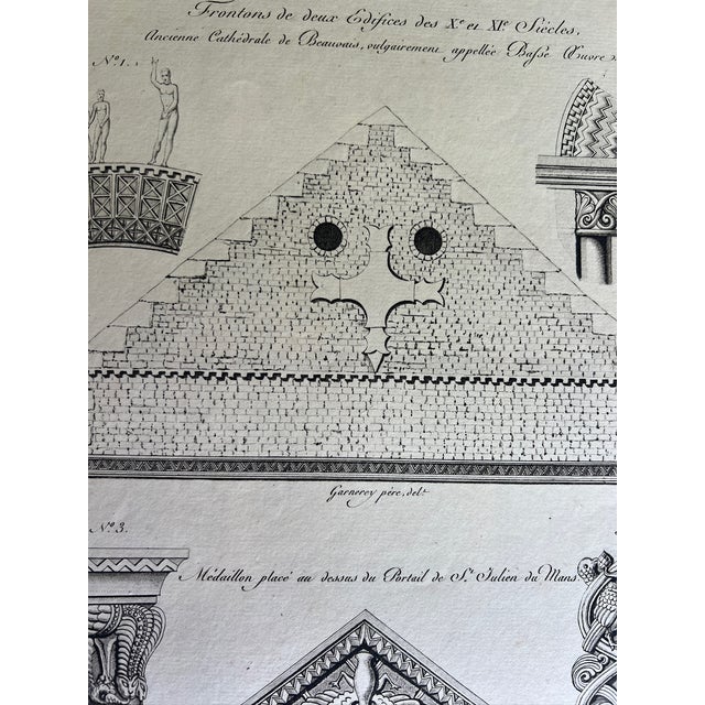 Illustration Mid 19th Century Etching Reproduction of Two Building Pediments From the 10th and 11th Centuries by Nicolas Xavier Willemin For Sale - Image 3 of 6