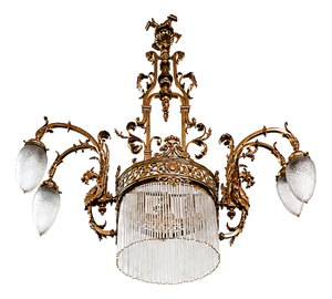Liberty Chandelier in Gilded Bronze and Satin Glass, 1890s