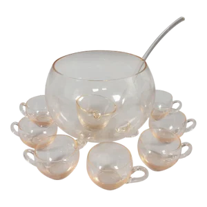 Sussmuth Crystal Pale Pink Glass Punch Bowl, Glasses, and Ladle - 9 Piece Set