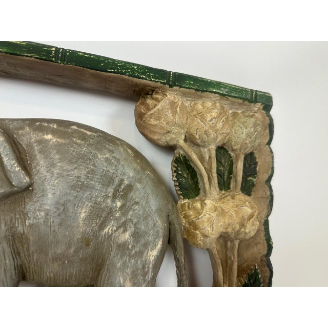Thai Hand-Painted Wooden Elephant Wall Relief, 1960s For Sale - Image 9 of 11