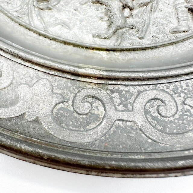 Antique Sks Zinn Pewter Hanging Plate, Germany with Farming Sheppard Scene For Sale - Image 11 of 12