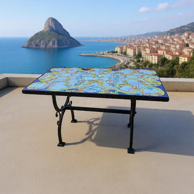 Handcrafted Coffee Table with Hand-Painted Majolica Ceramic Top and a Wrought Iron Base, 2000-2010 For Sale - Image 9 of 10