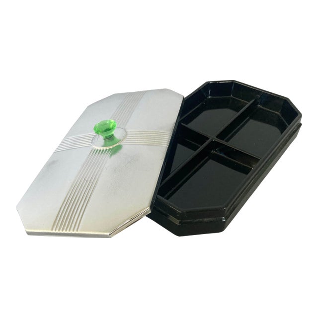 1930s Art Deco Sectioned Black Glass Box With Lid, Could Be a Jewelry Box For Sale