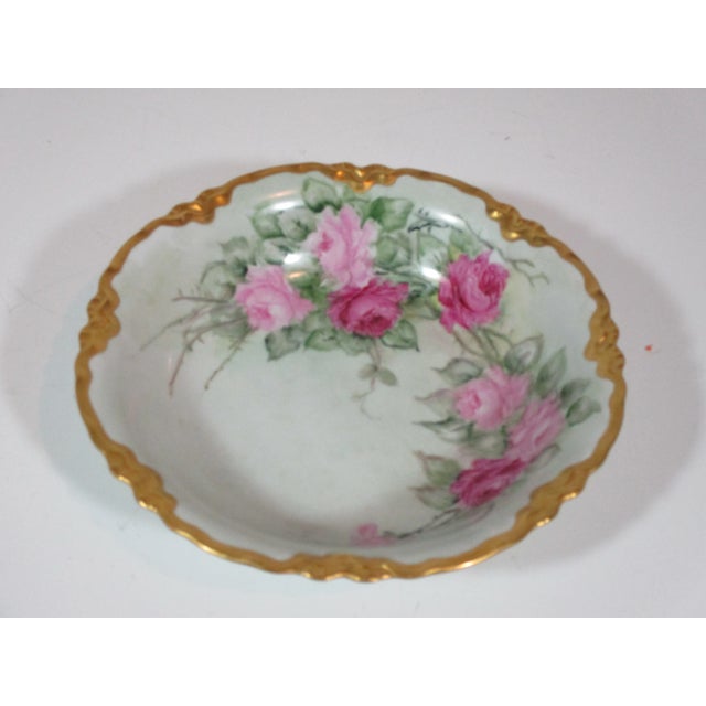 Ceramic 1930s Hand Painted German Rose Floral Fruit Bowl For Sale - Image 7 of 7