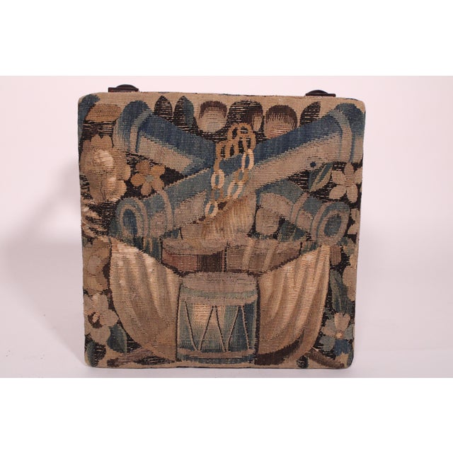 Wood William and Mary Style Bench With Tapestry Seat For Sale - Image 7 of 9