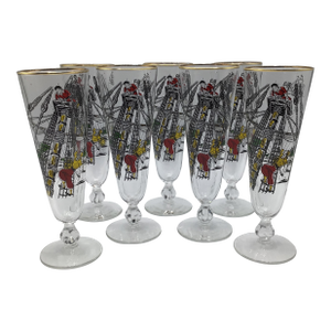 Treasure Island Pirate Ship Pilsner Glasses Made by Libbey - Set of 7