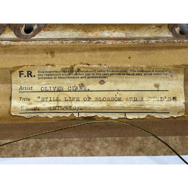 Antique Victorian Still Life Oil Painting by Oliver Clare, Signed Floral Blossom & Bird’s Nest With Blue Eggs, c.1880, Ornate Gilt Frame For Sale - Image 16 of 18