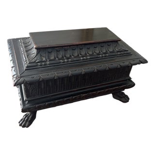 Antique Carved Wood Footed Casket Box For Sale