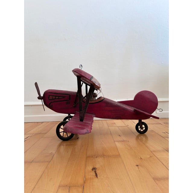 Large Vintage Handmade Wooden Airplane Model Biplane, 1930s For Sale - Image 11 of 18
