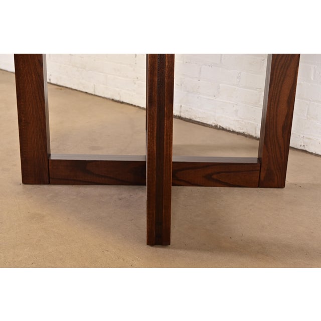 Brown Frank Lloyd Wright Style Mid-Century Modern Oak X-Base Dining Table, Newly Refinished For Sale - Image 8 of 12