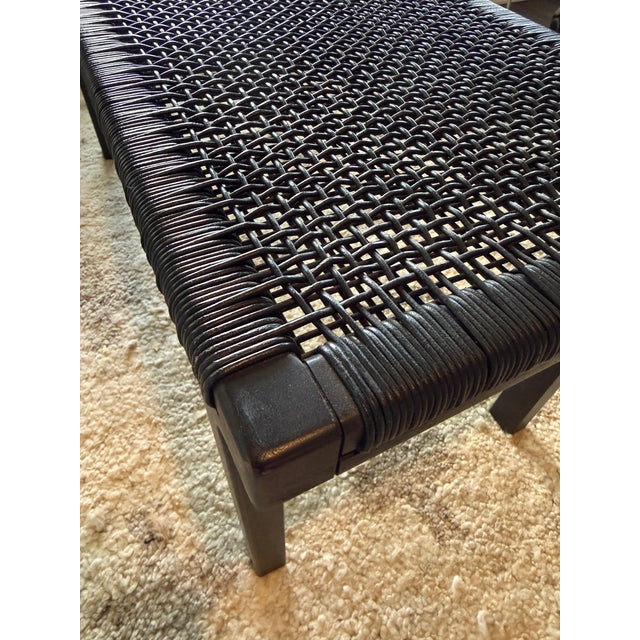 Cb2 Small Black Leather Woven Bench, Modern Matte Black Wood Frame For Sale - Image 11 of 11