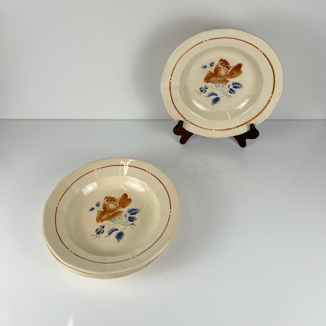 20th Century Soup Plates with Floral Motif from Sarreguemines, 1920s, Set of 4 For Sale - Image 3 of 11