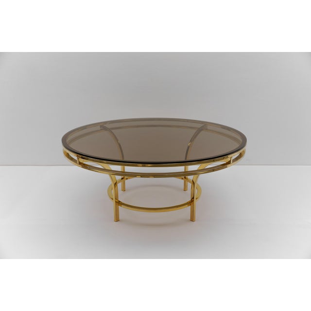 Gold Round Double Frame Gilt and Smoked Glass Coffee Table, 1970s For Sale - Image 8 of 8