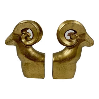 Mid-Century Gold Ram Bookends For Sale