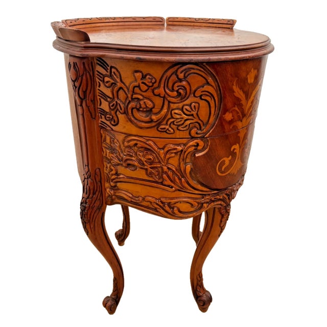 Brown Vintage French Bombe Bedside Cabinet Nightstand Drum Table Concealed Drawers For Sale - Image 8 of 13