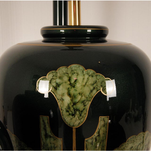 Ceramic Vintage French Table Lamps Green Faux Marble Porcelain Vase Lamps Ceramic - Set of 3 For Sale - Image 7 of 13