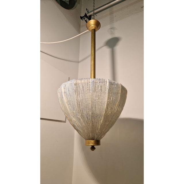 Vintage Pendant Light in Brass with Iridescent Dew Glass from Barovier & Toso, 1940s For Sale - Image 4 of 15
