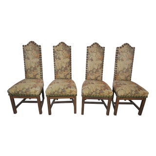 19th Century Italian High-Back Oak Chairs with Tapestry, Set of 4 For Sale