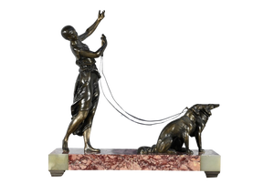 Art Deco Figure with Dogs, Early 1900s, Sculpture in Regula & Marble