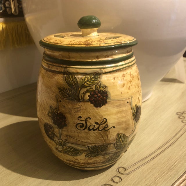 Italian Hand Painted Ceramic Sale Canister For Sale - Image 10 of 11