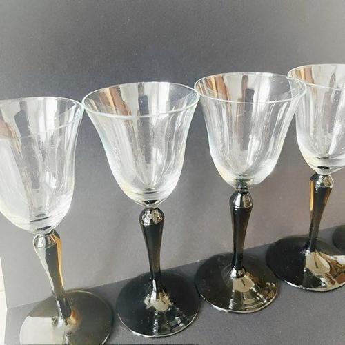 Vintage Set Kristalunie Maastricht Campanula Liqueur Glasses Black Foot Iridescent by Willem Rozendaal, 1930s, Set of 5 For Sale - Image 6 of 7
