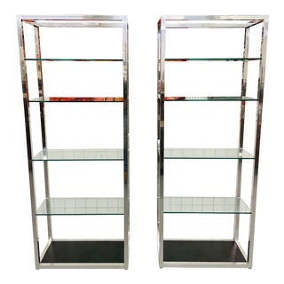 1980s Modern Flat Bar Chrome Etageres - a Pair For Sale